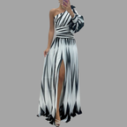 Aenne | Maxikleid mit Streifen und elegantem Schulterdetail